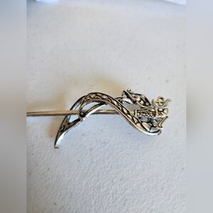 Silver Dragon Hair Stick Clip – Curved Bar with Slide-In Pin